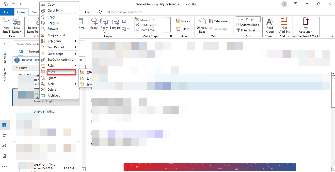 Right-click on the required emails and click on Move
